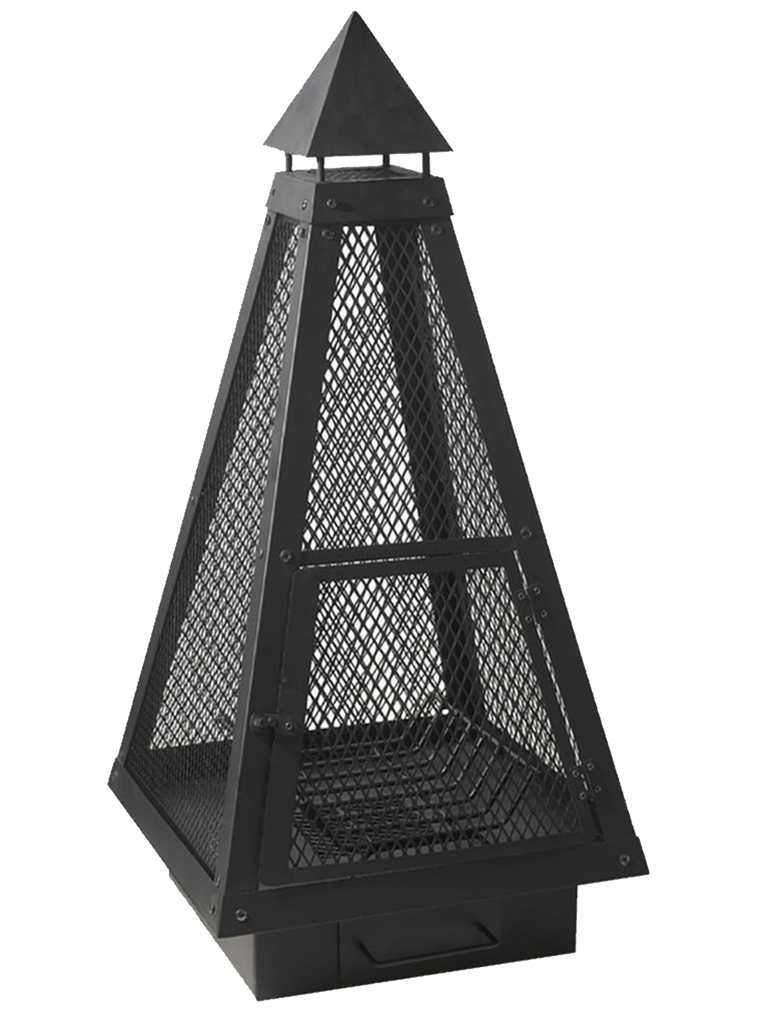 Over 1M Tall Black Steel Mesh Large Pyramid Chiminea Fire Pit Patio